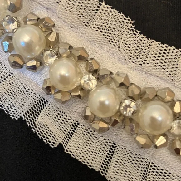 Betsey Johnson Elegant Black Midi Dress with Silver Accents pearl, rhinestone . - Picture 3 of 15